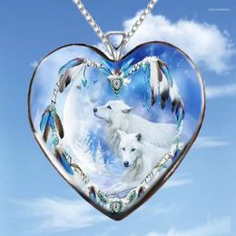 Ожерелья с подвесками, модное ожерелье с принтом в форме сердца животного и волка, модные аксессуары для девочек