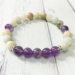 MG0375 New Design Natural Stone Bracelet for Women High Quality Amazonite Amethyst Bracelet Negative Energy Jewelry299H