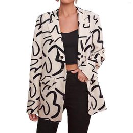 Women's Jackets Pattern Letter Print Jacket Women Autumn Long Sleeve Lapel