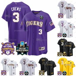 3 Dylan Crews Lsu Tiger Baseball Jersey 2023 College World Series Champions 4 Thompson Ncaa Baseball Jersey Ed White Black Purple