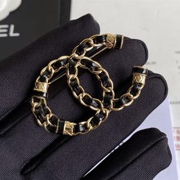 Fashion Real Gold Plated Brass Copper Brooches Luxury C-Letter Designer Women Men Brand Pins Faux Leather Jewellery Brooch Pin Marry239J
