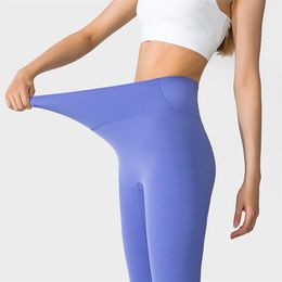 L-222 Size Leggings Women Yoga Pants Naked Feeling Elastic Trousers Running Training Tights No T-Line Solid Color High Rise S218v
