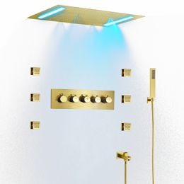 Ceiling Luxurious 50*36cm LED Rainfall Mist Shower System Brushed Gold Bathroom Thermostatic Shower Faucet Set