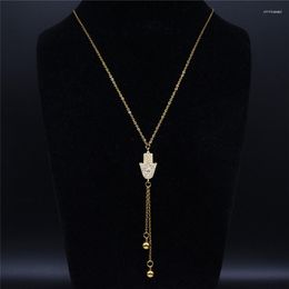 Pendant Necklaces Hamsa Hand Copper Stainless Steel Long Women Gold Colour Tassel Pendants Jewellery Collares Largos N55S07