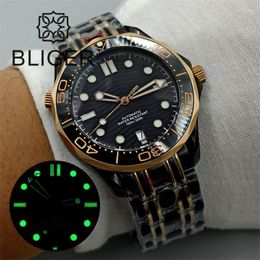 Wristwatches 41mm Watch For Men NH35 Movement 6 O'clock Date Window Two-tone Rose Gold Black Case Bracelet Ceramic Bezel Sapphire