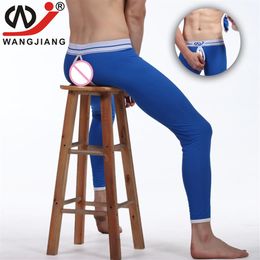 Sexy Long Johns Wangjiang Men Spandex Leggings Pouch Tights Thermal Underwear Mens Fashion Leggings Open Crotch Long Underwear Y202466