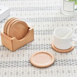 Table Mats Natural Wood Japanese Style Wooden Set With Storage Box Heat-resistant Non-slip For Countertop