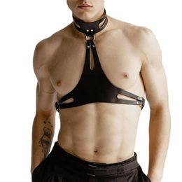 Male Harness BDSM Fetish Gay Lingerie Leather Adjustable Belt Cage Bondage Erotic Sexy Punk Rave Costumes Cosplay Tops Bras Sets220Q
