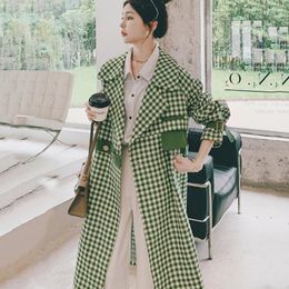 Women's Trench Coats Plaid Coat For Autumn 2023 Korean Long Cardigan Windbreaker Work Jacket Fan Long-Sleeved Clothes Tops