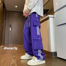 Men's Pants Side Striped Cargo Man Loose Straight Autumn Streetwear Outdoor Safari M-5x Trousers Harajuku Y2k Sweatpants