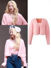 Women's Knits Kpop Girl Group Cardigan Women Sweet Cropped Sweaters High Street Fashion Knitted Korean Style Outerwear V-neck Clothes