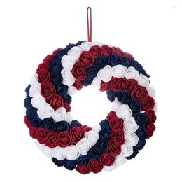 Decorative Flowers American Patriotic Wreath Front Door Artificial Blue White Red Flower Decorations For Outside Inside Party Supplies