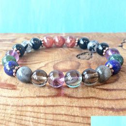 Beaded Mg1214 Genuine Rainbow Fluorite Mala Chakra Bracelet Psychic Attack Strength Support Wrist Beads Drop Delivery Jewelry Dhgarden Dhcyh