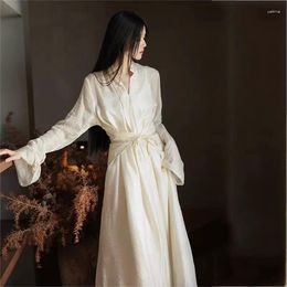 Casual Dresses Women Shirt Dress Office Lady Long-Sleeved Lace-Up Folding Long 2023 Spring Summer Elegant Fashion Women'S Sheet