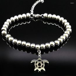 Charm Bracelets Tortoise Stainless Steel Bead Women Silver Colour Beach Strand Jewellery Pulseras Acero Inoxidable Mujer B18S07