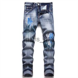 Men's Jeans Mens jeans Distressed Motorcycle biker jean Snake embroidery Rock Skinny Slim Ripped hole stripe Fashionable embroidery Denim pants x0911