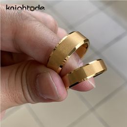 Wedding Rings 6mm 8mm Gold Colour Tungsten Carbide Engagement Rings for Men Women Wedding Bands Bevelled Edges Matted Finish Comfort Fit 230909