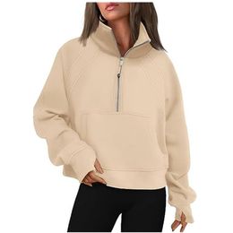 Damen Hoodies Sweatshirts Scuba Half Zip Hoodie Jacke Designer Pullover Damen Definieren Workout Sport Mantel Fitness Top Solider Reißverschluss