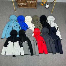 New Season Tech Fleece Hoodie with Logo Men Color Sports Hooded Tech Jacket Coat Sweater Air Layer Cotton Splice Zipper Shirt Casual Suit Jacket Autumn Sportswear