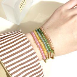 Strand Vlen 2023 Natural Stone Multi Colour Zircon Bracelet For Women Gold Plated Glass Beads Bracelets Luxury Stackable Stretch Jewellery
