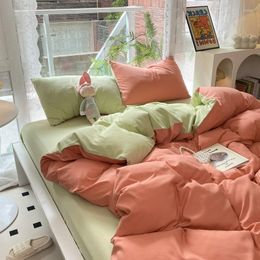 Bedding Sets AB Side Pure Colour Comforter High Quality Duvet Cover Set Include Bedspread Bedclothes Pillowcases Bed Flat Sheet