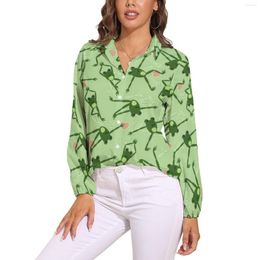 Женские блузки Забавная лягушка, занимающаяся йогой Блузка Симпатичные зеленые форги Дизайн Довольно изготовленная на заказ женская уличная рубашка с длинным рукавом Топы большого размера
