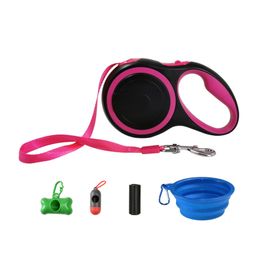 Dog Collars Leashes 5pcs/set Running Retractable Dog Leash Strong Outdoor Walking Pet Accessories Heavy Duty Collapsible Bowl Poop Bag Dispenser 230911