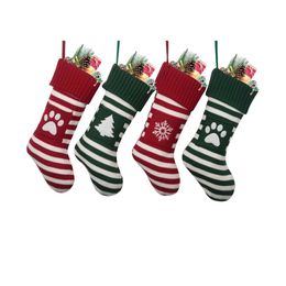 Knitted Christmas Stocking with Embroidered Name Merry Christmas Family Decoration Socks Custom Kids New Year Gift Candy Bag