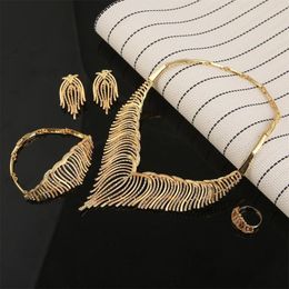 Necklace Earrings Set Gold Jewellery White Stone Wing Animal Feather Habesha Eritrea