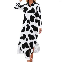 Casual Dresses Cow Print Chiffon Dress Farm Animal Elegant Aesthetic Female Sexy Custom Vestido Big Size