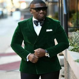 One Jacket Green Velvet Mens Suit Tailored Fit Wedding Groom Peaked Lapel Party Tuxedo Double Breasted Blazer Men's Suits & B173E