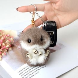 Plush Keychains Kawaii Keychain Cute Simulation Hamster Toy Mink Hair Cartoon Animal Handbag Car Key Holder Bag Pendant Toys for Kid 230911