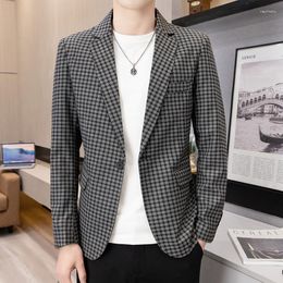 Men's Suits Blazer Fashion Spring Autumn Clothing Male Suit Jacket Fine Chequered Pattern Casual Slim Fit Fancy Party Blazzer Coat