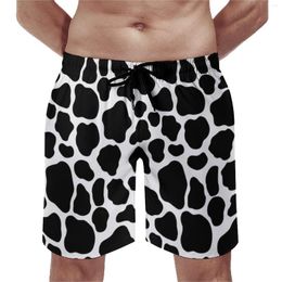 Men's Shorts Black And White Cow Print Board Pattern Spots Animal Fashion Beach Males Design Surfing Quick Dry Trunks