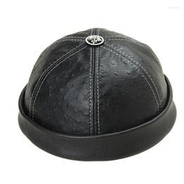 Berets Men's Landlord's Hat Autumn And Winter Hexagonal Retro Baotou Caps / Middle-Aged Old Age Rimless Leather