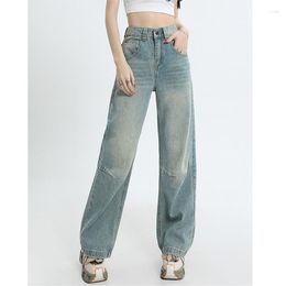 Women's Jeans Real Time Trousers Baby Blue Spring Summer Commuting Loose Wide Leg Mop Pants Washed And Polished White Straight T