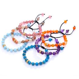 Round Stone Beads Bracelet Gemstone Crystal Beaded Bracelets Adjustable Chakra Fashion Jewellery Bracelets for Women Girl Gifts