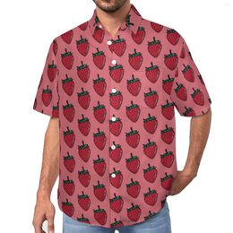 Men's Casual Shirts STRAWBERRY ROSE Loose Shirt Men Beach Fruit Summer Graphic Short Sleeve Stylish Oversize Blouses