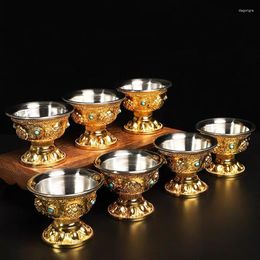 Decorative Figurines Relief Pure Copper Drinking Bowl Auspicious Tibetan Holy Water Cup 100ml Buddhist Home's Gift Collection