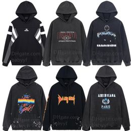 Mens Designer Hoodies Hooded street fashion sweater quality Sweatshirts Hole wear design Womens black top Loose drop shoulder silh199p