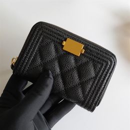 Woman Luxury Wallets Cowhide Credit Card Female Caviar Purses Genuine Leather Card Holder Fashion Small Zipper Short Coin Purse266s