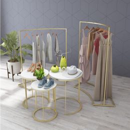Golden clothing store display rack Commercial Furniture floor arc middle island side hanging clothes water table combination racks245P