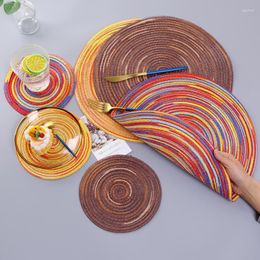 Table Runner Colorful Satin Dye Ramie Insulation Pad Round Placemats Linen Non Slip Dining Tableware Mat Kitchen Accessories Home Decor