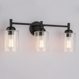 Lampadari da bagno da 23 pollici a 3 luci a bolle di vetro nero opaco, sopra applique da parete a specchio, lampade da bar, retro rustico rustico