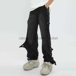 Men's Jeans Men's Jeans Side Button Striped Washed Fashion And Women's Denim Pants Y2K High Street Straight Baggy Casual Oversized OverallL230911