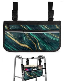 Storage Bags Marble Texture Green Wheelchair Bag With Pockets Armrest Side Electric Scooter Walking Frame Pouch