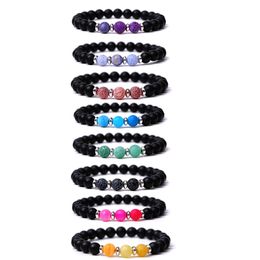 8mm Black Matted Stone Colourful Weathered Agate Elasticity Bracelet For Women Men Jewellery