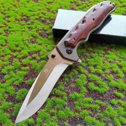 Wooden Handle Folding Knife 8CR15 Stainless Steel Blade Camping Defence Pocket Knife Outdoor Hunting Knife