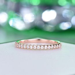 Cluster Rings 14K Rose Gold 2mm Moissanite Wedding Band Half Eternity Stackable Engagement Womens Simplicity Ring