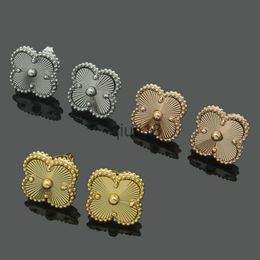 Stud Spark designer branded 15mm flower stud 18k yellow Gold silver women letter stamp engrave dangle earrings girls wedding Jewellery x0911